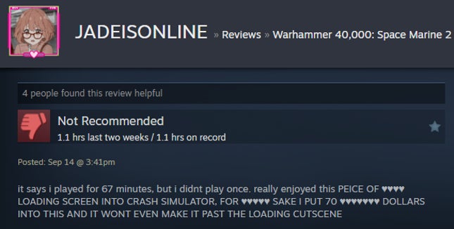 Screenshot of the article titled Warhammer 40,000: Space Marine 2, As Reported by Steam Reviews